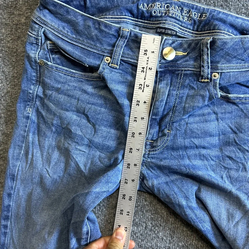 American Eagle Shorts Womens Size 12 Long Blue Super Stretch Denim Raw Hem